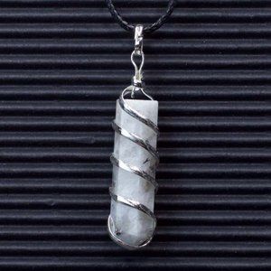 Rainbow Moonstone Coil Wrapped Point Pendant
